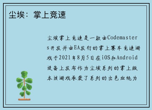 尘埃：掌上竞速