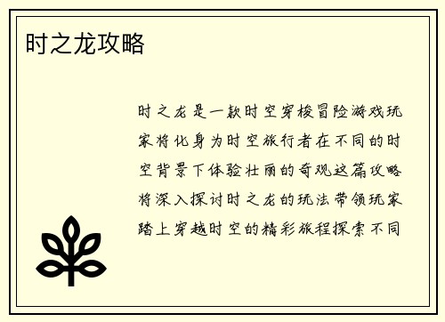 时之龙攻略