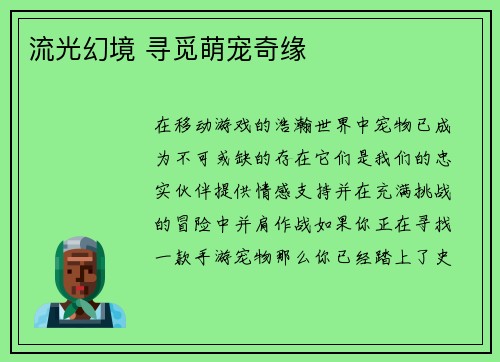 流光幻境 寻觅萌宠奇缘
